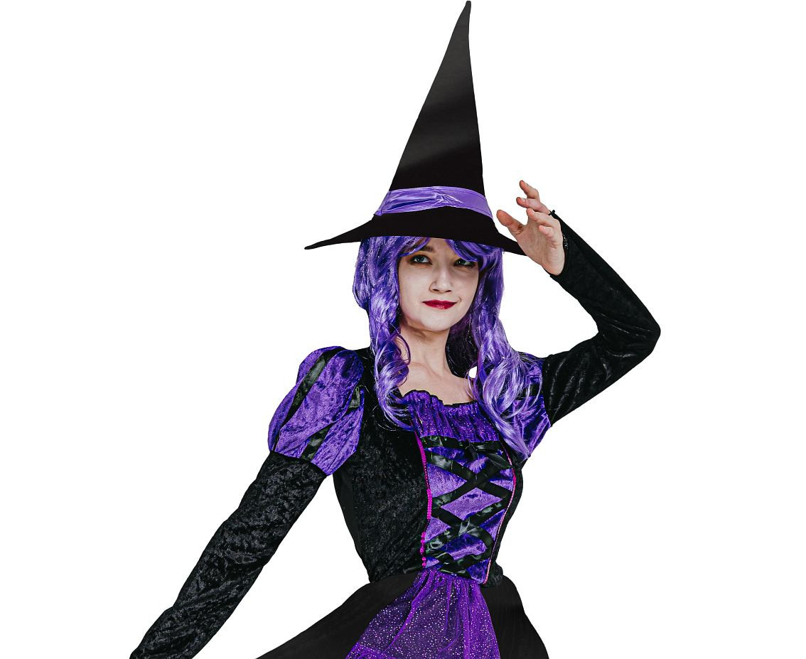 Role play-set for adult Purple Witch (dress, hat), size S